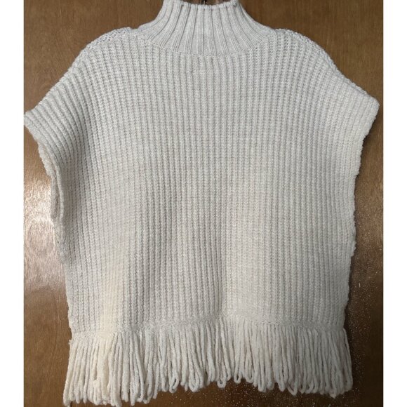 Anthropologie Oversized Sweater Vest Fringed Mock Neck Cape Size Small - Picture 6 of 8